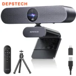 DEPSTECH DW50-PRO Webcam 4K, télécommande, zoom 3X, mise au point automatique, micros antibruit, correction automatique de la lumière, trépied
