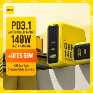 AOHI Youth 140W GaN chargeur PD3.1 3 ports Type C Charge rapide pour Macbook Pro ordinateur portable USB chargeur rapide pour iPhone 16 Xiaomi tablette
