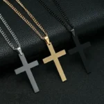 Collier pendentif croix en acier inoxydable pour femmes et hommes, chaîne à maillons, collier à breloques Cool pour garçons et filles, Punk Hip Hop, bijoux cadeau