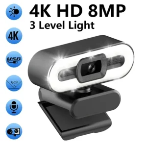 Webcam Portable Full HD 1080P 2K 4K, PC Portable, mise au point automatique, Streaming en direct, Flexible avec Microphone, diffusion en direct avec lumière