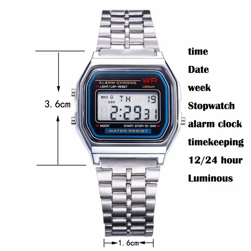 Nouvelles femmes hommes unisexe montre or noir Vintage LED numérique sport militaire montres LED électronique numérique présent cadeau mâle – Image 4