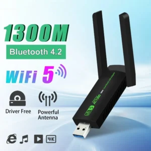 Adaptateur WiFi USB 3.0, carte réseau 1300Mbps, double bande 2.4G/5GHz, Bluetooth 4.2, récepteur et transmetteur sans fil pour ordinateur de bureau et portable