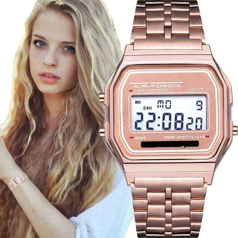 Nouvelles femmes hommes unisexe montre or noir Vintage LED numérique sport militaire montres LED électronique numérique présent cadeau mâle – Image 5