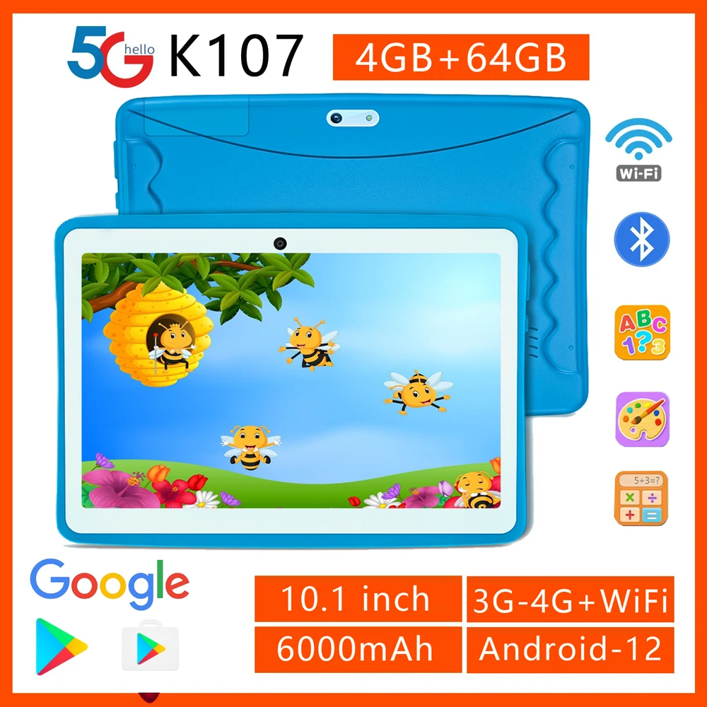 2024 nouvelle tablette BDF Android12 enfants tablettes 10.1 pouces 4GB + 64GB Wifi + carte Sim 3G Internet enfants étudiants Table cadeau éducatif