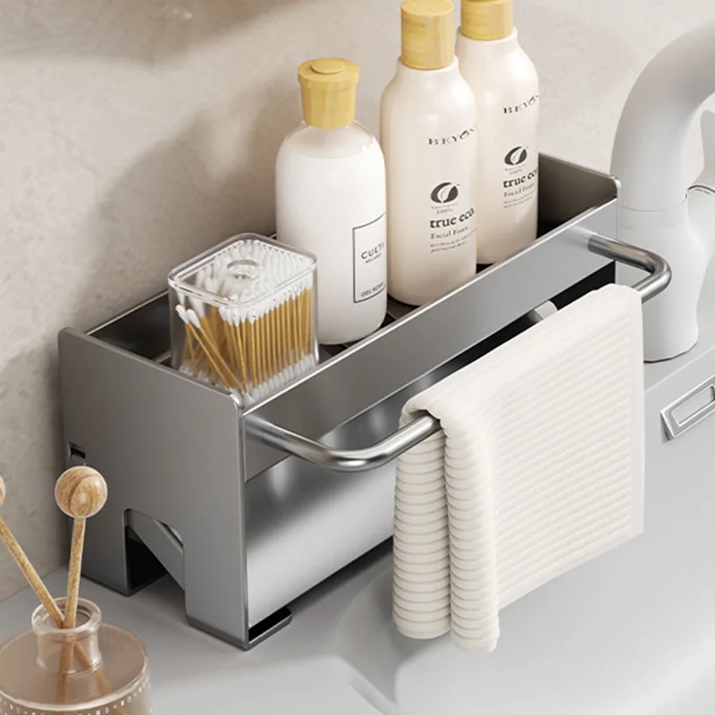 Égouttoir d'évier de cuisine, organisateur porte-éponge, support de rangement en acier inoxydable, égouttoir à savon, torchon, barre à serviettes, étagère de comptoir – Image 3