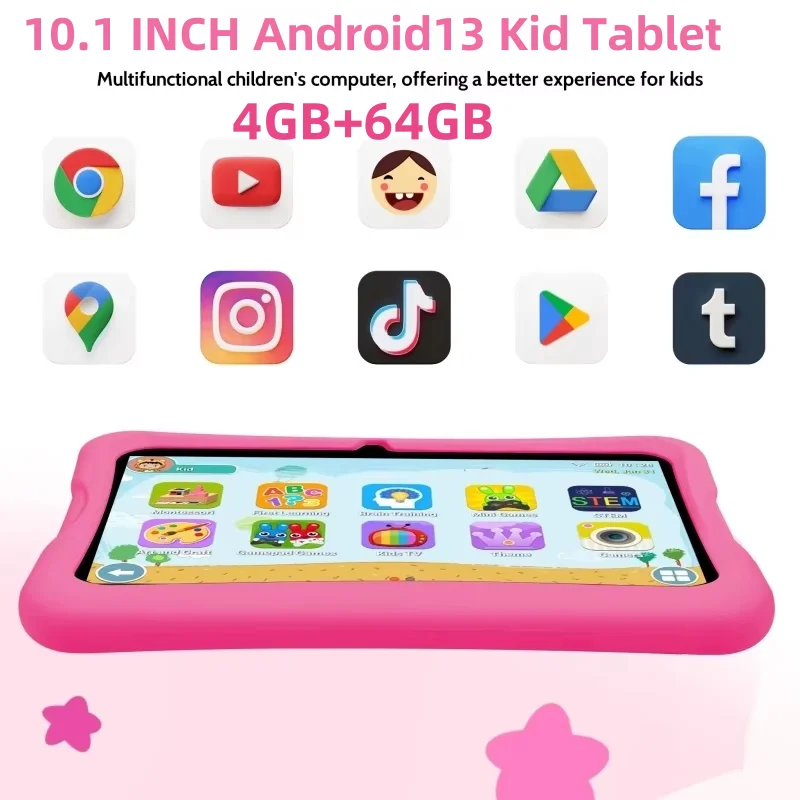 Cadeau coque en silicone type-c 10.1 pouces Android13 enfant tablette Allwinner A523 Octa Core 6000mAh 4GB + 64GB 1280×800 IPS WIFI double caméra