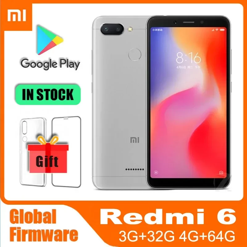 Xiaomi-Smartphone Redmi 6, 5.45 pouces, micrologiciel global, avec googleplay, MediaTek Helio P22, ROM mondiale, téléphone d&rsquo;occasion