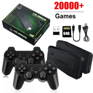 Console de jeu vidéo avec plus de 20000 jeux intégrés, lecteur de jeu portable rétro 64 go 4K, bâton de jeu TV, contrôleur sans fil 2.4 ghz