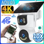 AOV 4G caméra solaire 4K 10X Zoom caméra de Surveillance WiFi extérieure 3 écrans sécurité AOV 24/7 enregistrement PTZ suivi automatique iCSee