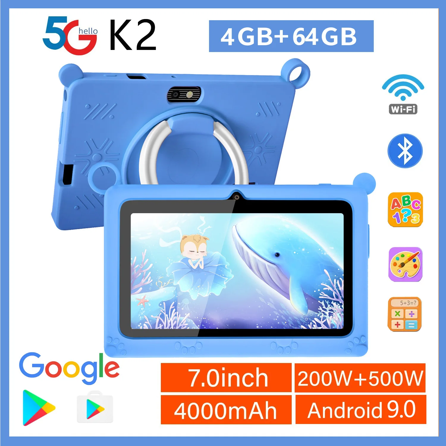 BDF K2 nouveau 5G enfants tablette 7 pouces Quad Core 4GB RAM 64GB ROM Android 9.0 Google apprentissage jeux éducatifs tablettes WiFi Bluetooth