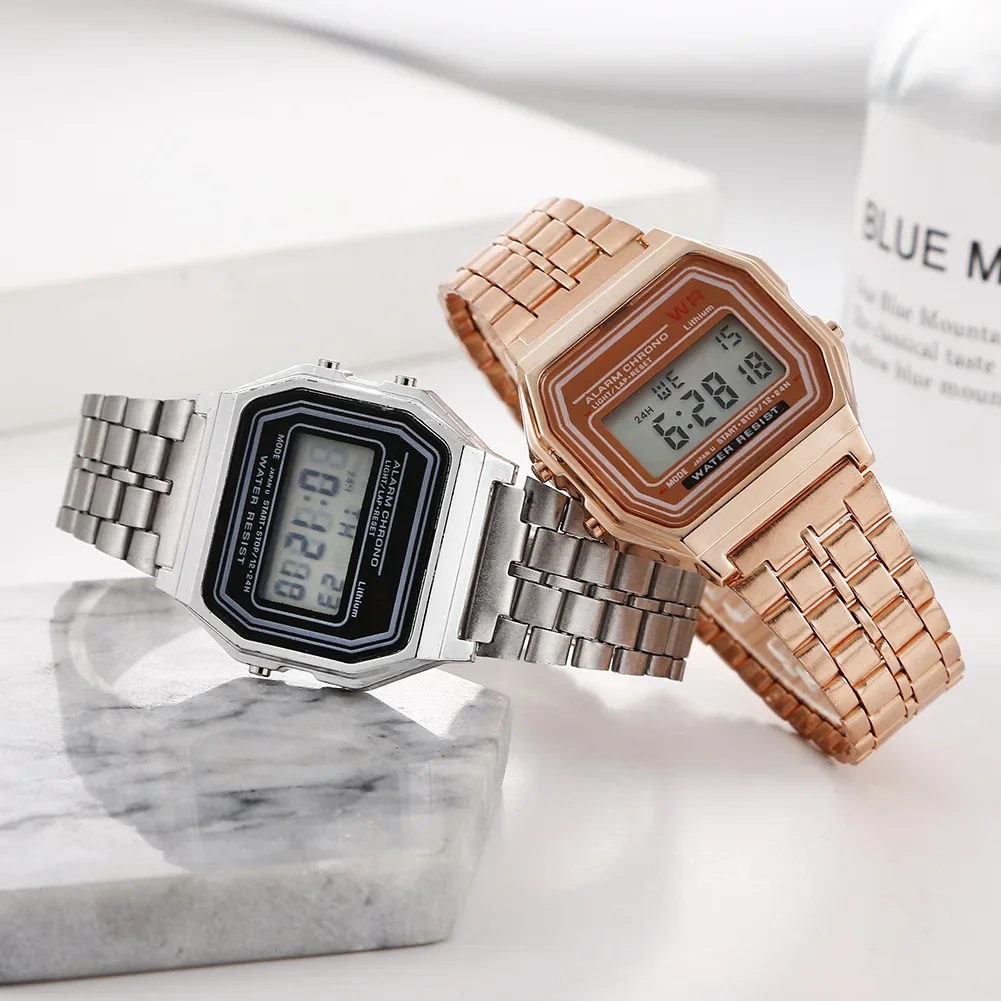 Nouvelles femmes hommes unisexe montre or noir Vintage LED numérique sport militaire montres LED électronique numérique présent cadeau mâle – Image 3