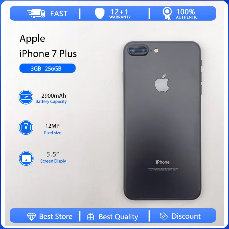 Apple-Smartphone iPhone 7 Plus Débloqué, Téléphone Portable d&rsquo;Origine, Utilisé, 5.5 Pouces, 32/128/256 Go, Dean, Façades Core, IOS, 12MP, 4G, Empreintes Digitales