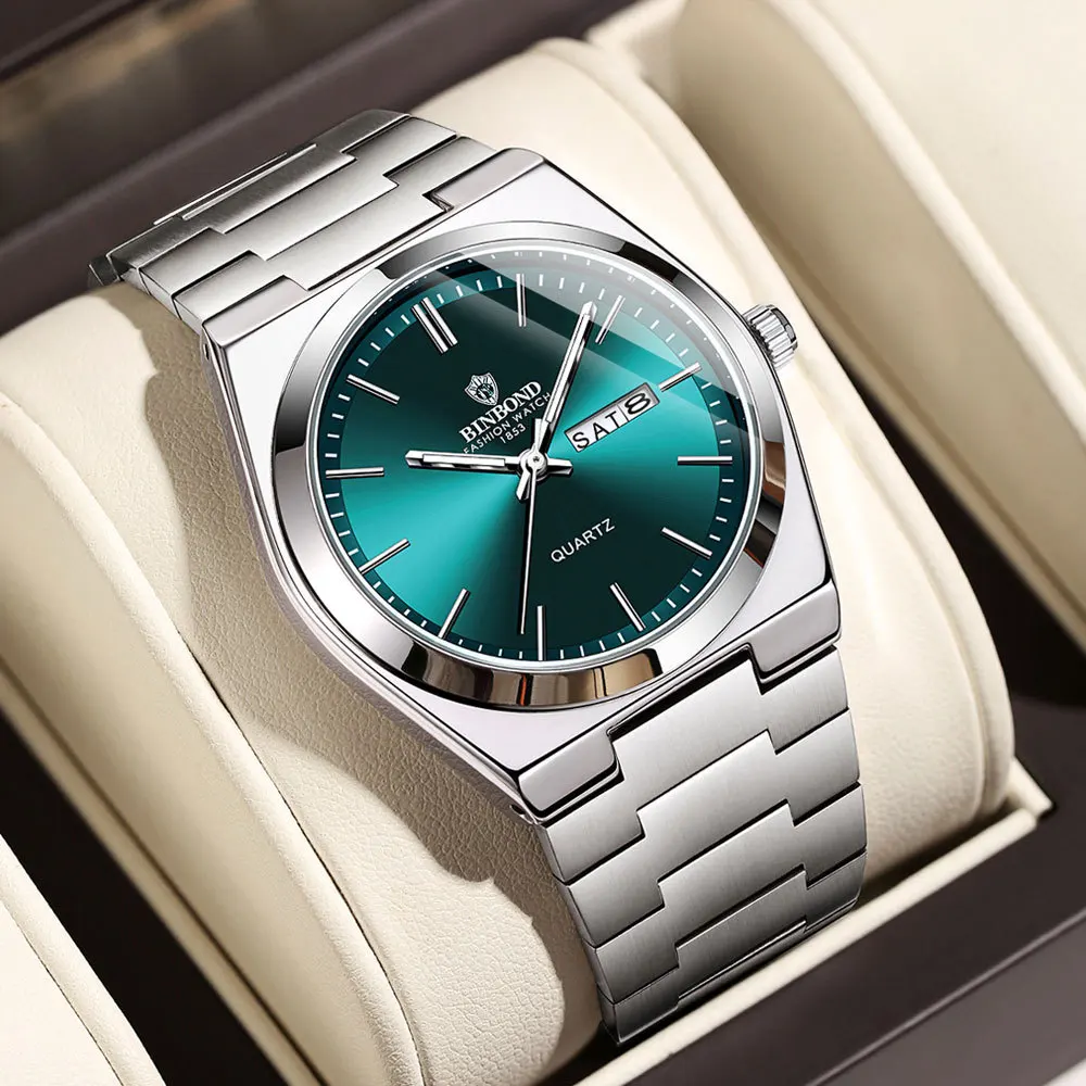 UTHAI hommes montre lumière marque de luxe en acier inoxydable Double calendrier étanche mâle affaires loisirs mode Quartz horloge montres – Image 4