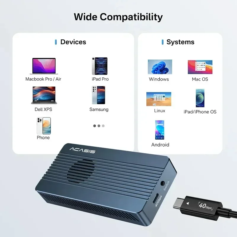 Boîtier SSD Acasis 40Gbps USB 4.0 avec ventilateur de refroidissement Compatible avec TB3/4 USB 3.2 Gen 2 JHL7440 pour Macbook pour la création de contenu for Samsung 980/990 Pro/WD SN850X – Image 4