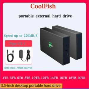 CoolFish-Disque Dur Externe HDD Portable de 3.5 Pouces, 4T 6T 8T10T 12T 14T 16T 18T 20T, pour Jeux Rétro, Ordinateur de Bureau et Portable