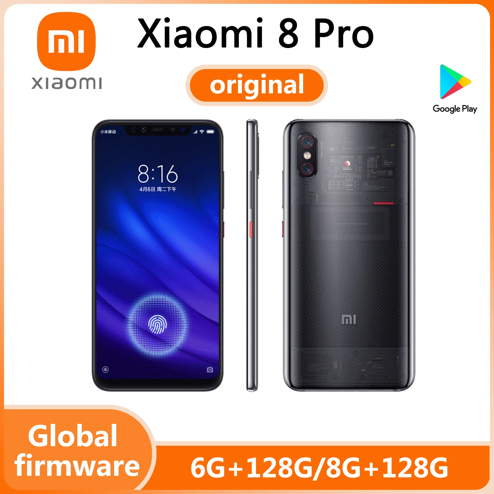 Xiaomi-Téléphone portable Android 8 Pro, Snapdragon 845, développements d’empreintes digitales, 18W, 1080×2248, téléphone d&rsquo;occasion