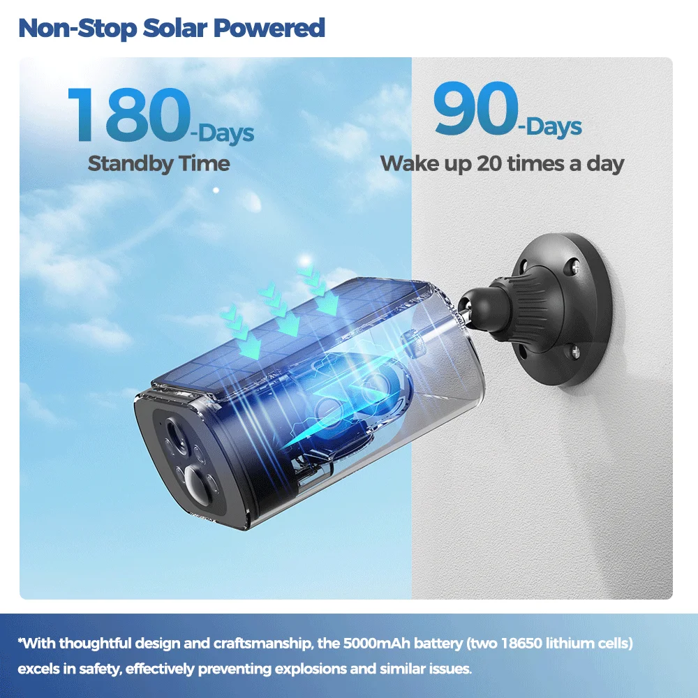 Caméra de Surveillance Extérieure Solaire ALEVIO, Caméra WIFI Sans Fil 2,5K, Ultra-autonomie en Veille, PIR, Lumière Intelligente, Vision Nocturne, détection AI, Appareil photo à batterie, WIFI 2,4 GHz/5 GHz – Image 2