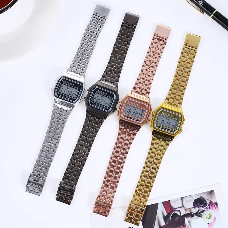 Nouvelles femmes hommes unisexe montre or noir Vintage LED numérique sport militaire montres LED électronique numérique présent cadeau mâle – Image 6