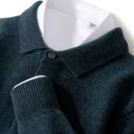 Pull à col POLO pour hommes, épais, manches longues, pulls d&rsquo;affaires, 100% laine mérinos, chemise en tricot, vêtements de base, nouvelle collection automne hiver