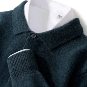 Pull à col POLO pour hommes, épais, manches longues, pulls d'affaires, 100% laine mérinos, chemise en tricot, vêtements de base, nouvelle collection automne hiver
