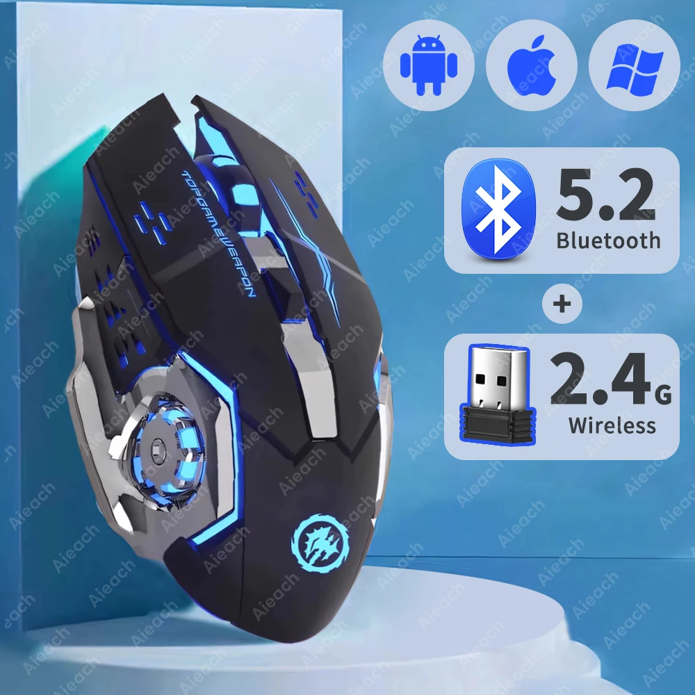 Souris sans fil double Mode, mécanique par galvanoplastie 2.4G/Bluetooth pour MacBook Pro/Surface Pro, rétroéclairage 2000DPI Rechargeable