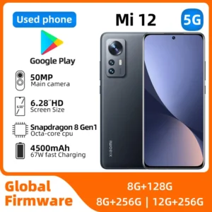 Xiaomi-Téléphone portable Mi 12, Android, 5G, écran 6.28 pouces, 12 Go de RAM, 256 Go de ROM, Dean, toutes les couleurs, en bon état, original et d'occasion