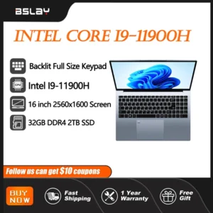 Ordinateur portable de jeu 16 pouces Intel Core I9-11900H 32 go RAM 2 to SSD déverrouiller par empreinte digitale 8 cœurs 16 fils Wifi6 HD caméra DDR4 ordinateur