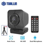 TOALLIN 4K 12MP Webcam en streaming, caméra PC USB avec double microphone, caméra Web à mise au point automatique PDAF, pour conférence/classe en ligne