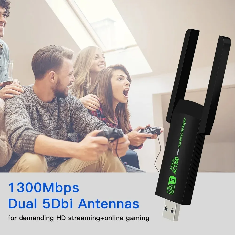 Adaptateur WiFi USB 3.0, carte réseau 1300Mbps, double bande 2.4G/5GHz, Bluetooth 4.2, récepteur et transmetteur sans fil pour ordinateur de bureau et portable – Image 5