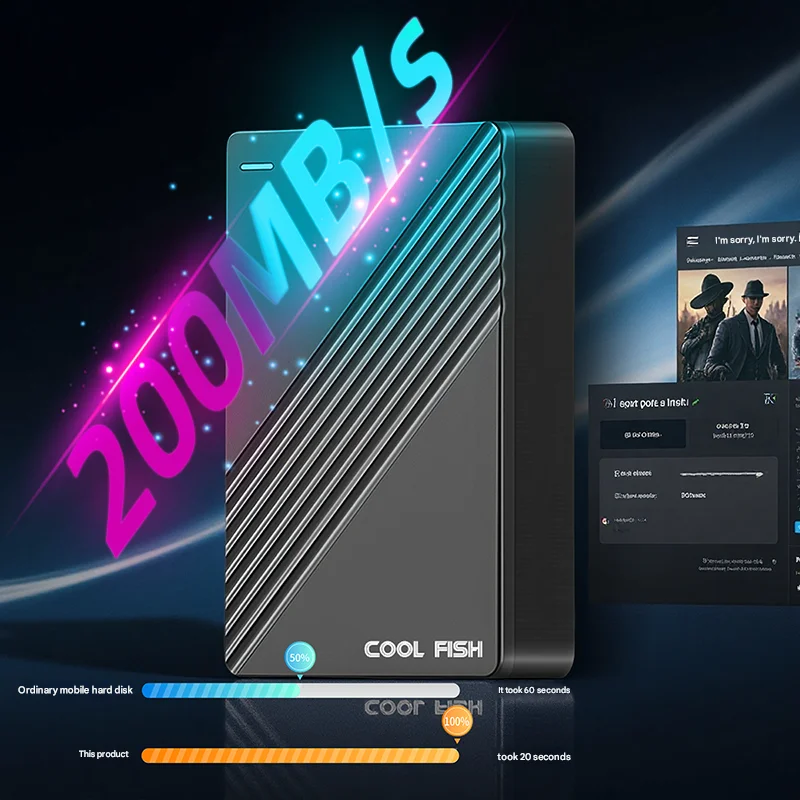 COOL FISH Disque dur externe portable 2,5 pouces USB 3.0, 200 mo/s haute vitesse pour PC portable Mac, stockage 500G/640G/1T/2T/4T