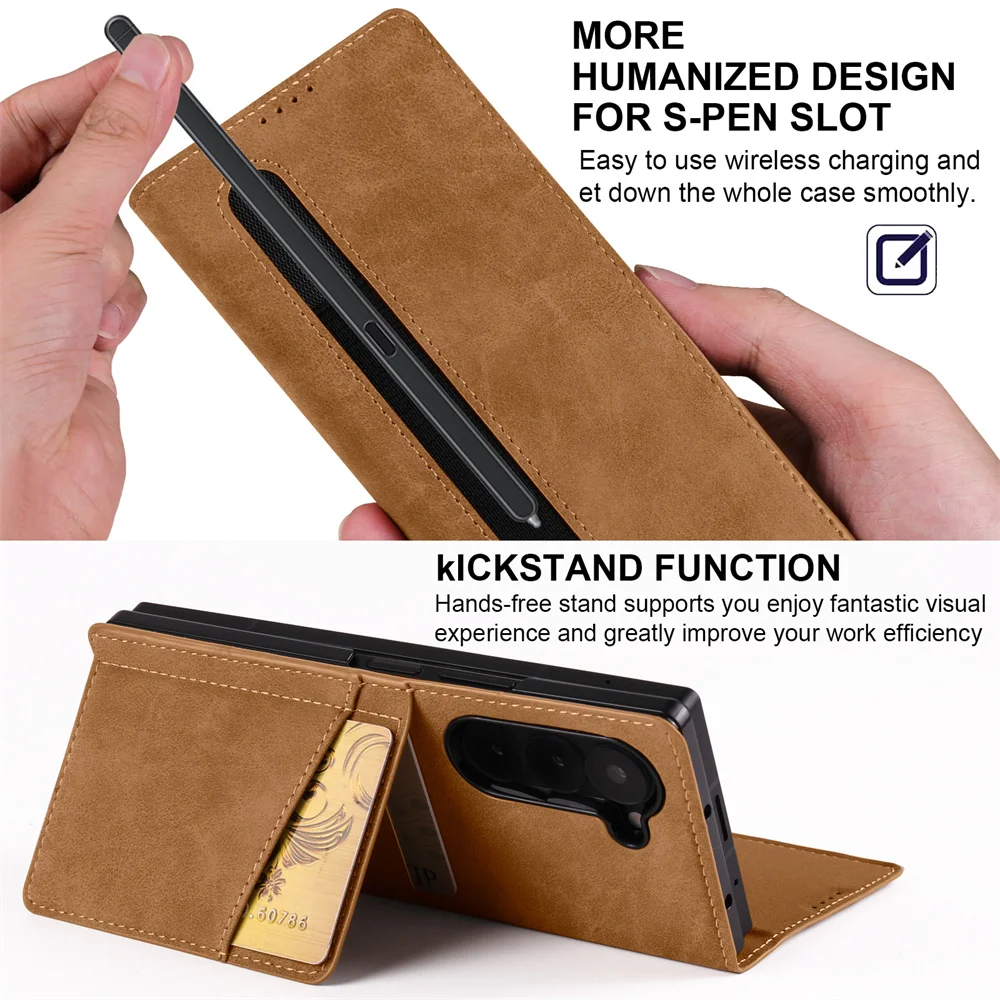 Nouveau étui pour Samsung Galaxy Z Fold 7 6 5 coque de téléphone Support portefeuille en cuir de luxe housse à rabat pour Samsung Z Fold 4 3 housse de téléphone – Image 3