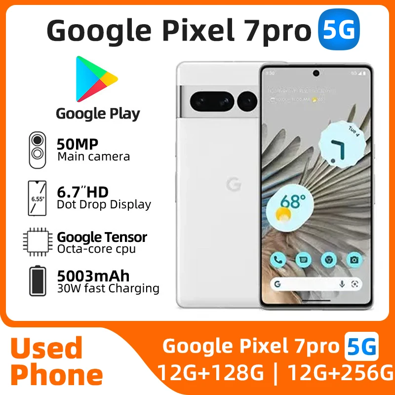 GooglePixel-Smartphone 7 Pro 5G, 6.7 pouces, LTbagAMOLED, écran 120Hz, Google Tensor, 30W Super Charge, batterie 5003mAh, OTG, téléphone d&rsquo;occasion
