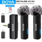 BOYA BOYALINK Un microphone cravate sans fil pour iPhone, Android, PC, ordinateur, appareils photo reflex numériques, système tout-en-un à double micro pour le streaming en direct, l&rsquo;enregistrement vidéo Youtube, Vlog
