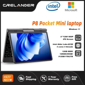 CRELANDER P8 Mini ordinateur portable de jeu 8 pouces écran tactile Intel Alder Lake N150 12GB DDR5 Windows 11 WiFi 6 petit ordinateur portable de poche