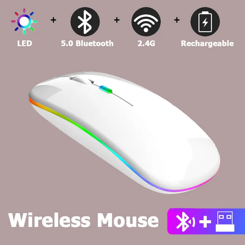 Souris Bluetooth silencieuse LED optique 2.4G USB souris sans fil Rechargeable Portable haute précision Gamer souris pour ordinateur IPAD