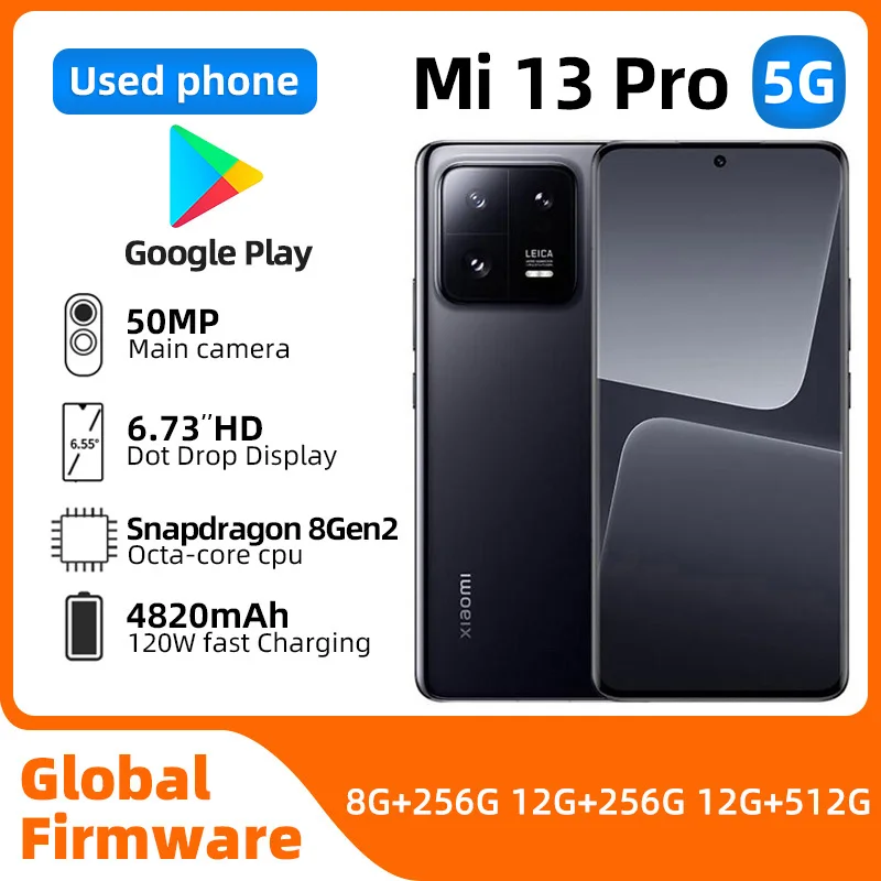 Xiaomi-Smartphone 13 Pro 5G, Snapdragon 8, Isabel 2, MIbiom14, batterie 4820mAh, écran OLED 120Hz, charge rapide 120W, 50MP, version globale, téléphone d&rsquo;occasion
