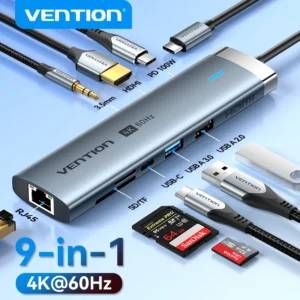 Vention 4K60Hz USB C HUB adaptateur HDMI Type C vers RJ45 Ethernet USB3.0 PD100W SD & TF pour ordinateur portable MacBook Pro Station d'accueil USB HUB