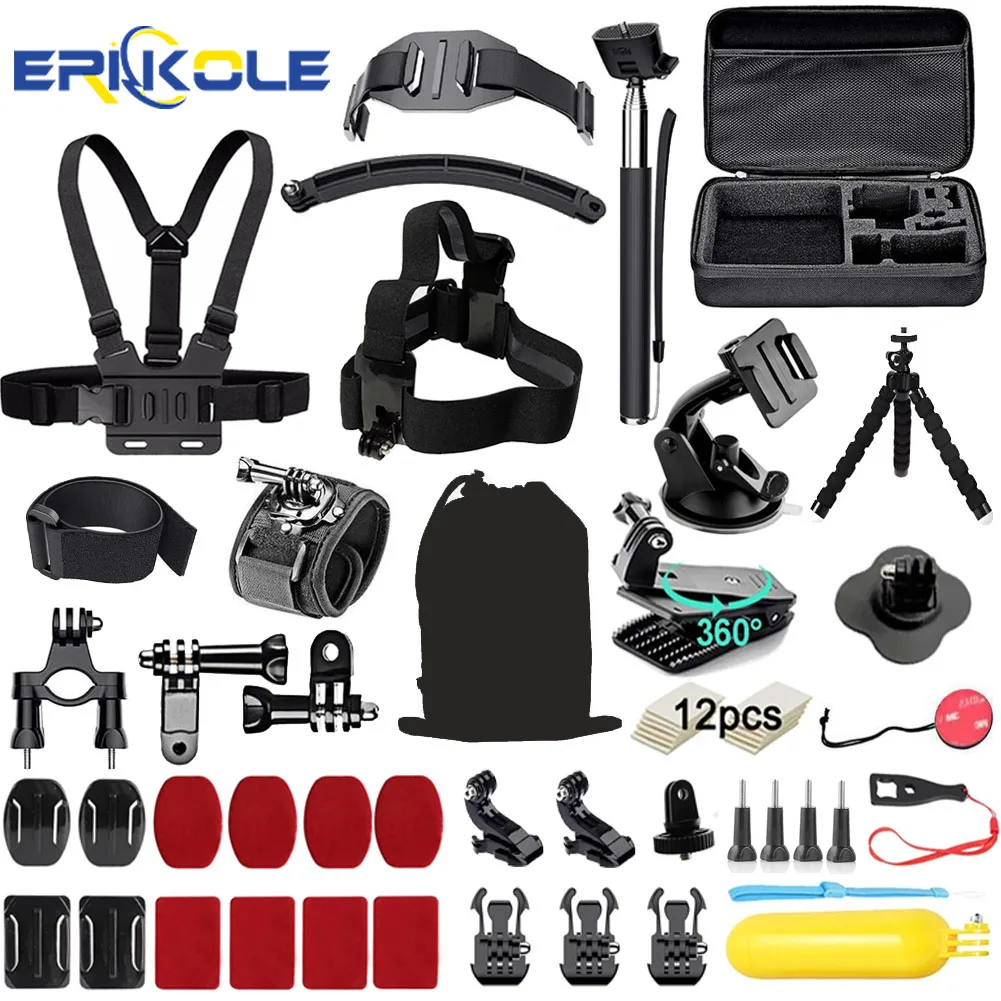 Kit d&rsquo;accessoires de caméra d&rsquo;action 50 en 1, pour DJI Osmo Action 5 pro 4/3 GoPro Hero 13 12 11/10 Insta360 AKASO Yi Sjcam
