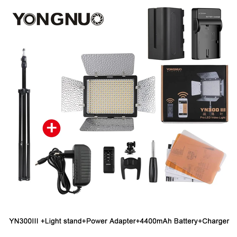 YongNuo YN300 III YN300III 3200k-5500K CRI95 caméra Photo LED lumière vidéo en option avec adaptateur secteur AC NP750 KIT de support de batterie