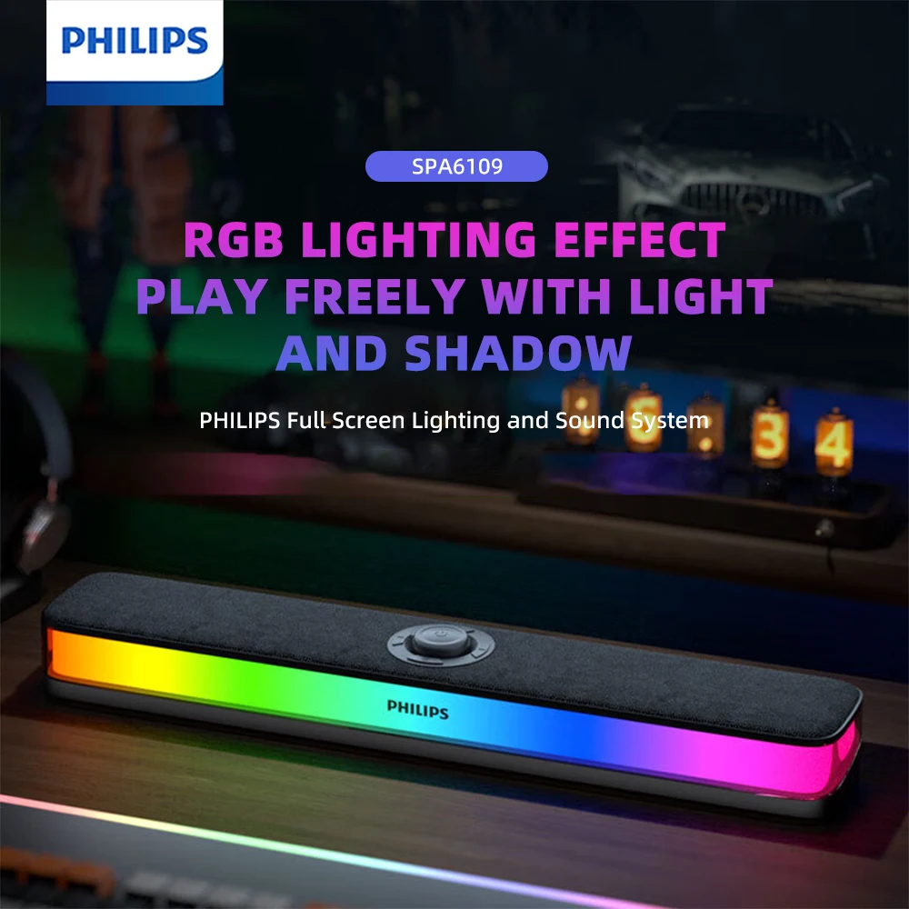 Philips SPA6109 barre de son de bureau de jeu plein écran RGB haut-parleur de réduction de bruit avec micro filaire BT 5.3 système de son d'ordinateur – Image 2