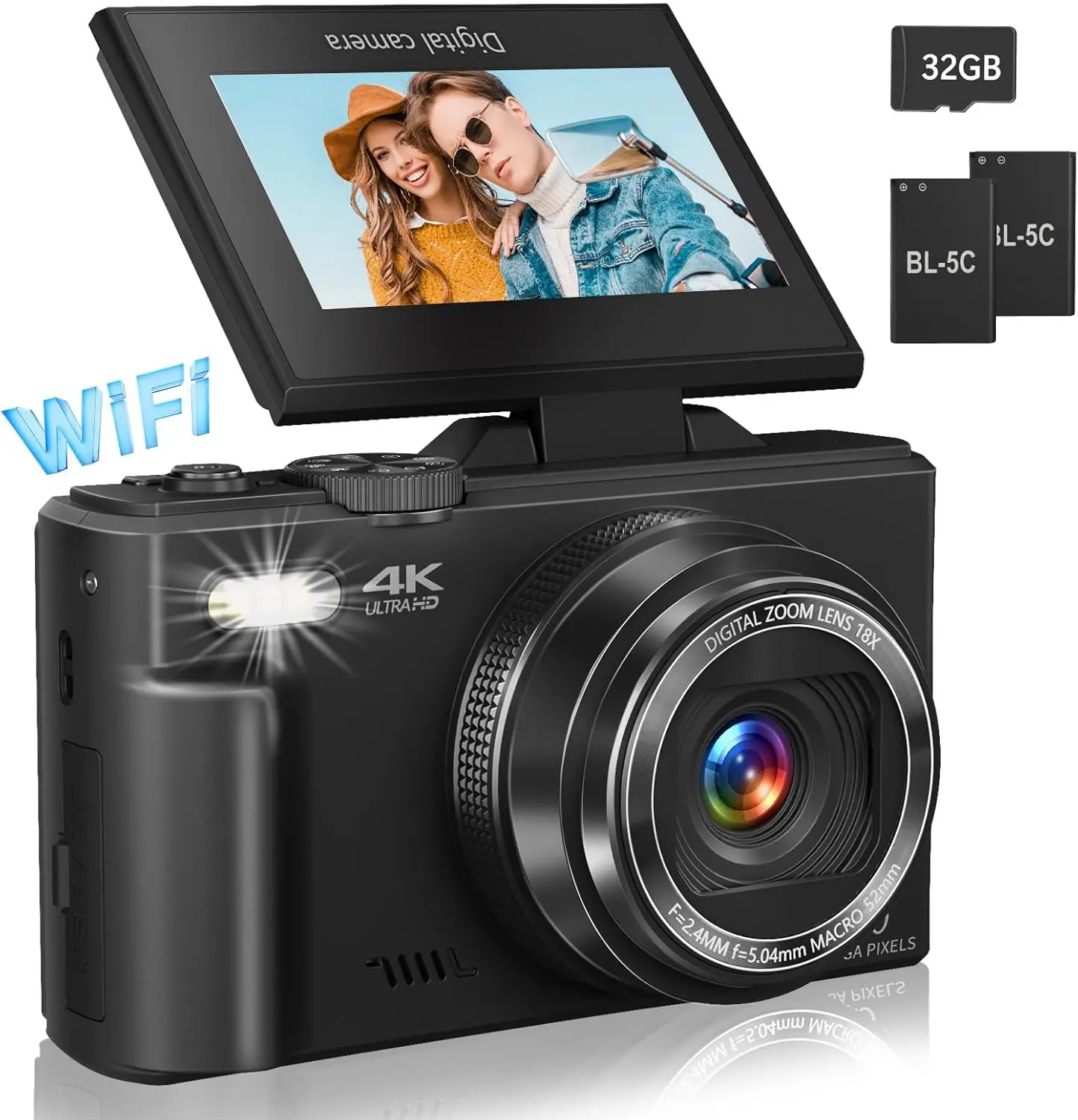 Caméras à Zoom numérique 18X pour la photographie, caméras vidéo YouTube Vlog 4K avec écran rabattable de 3 pouces, caméscope Anti-secouement pour Selfie