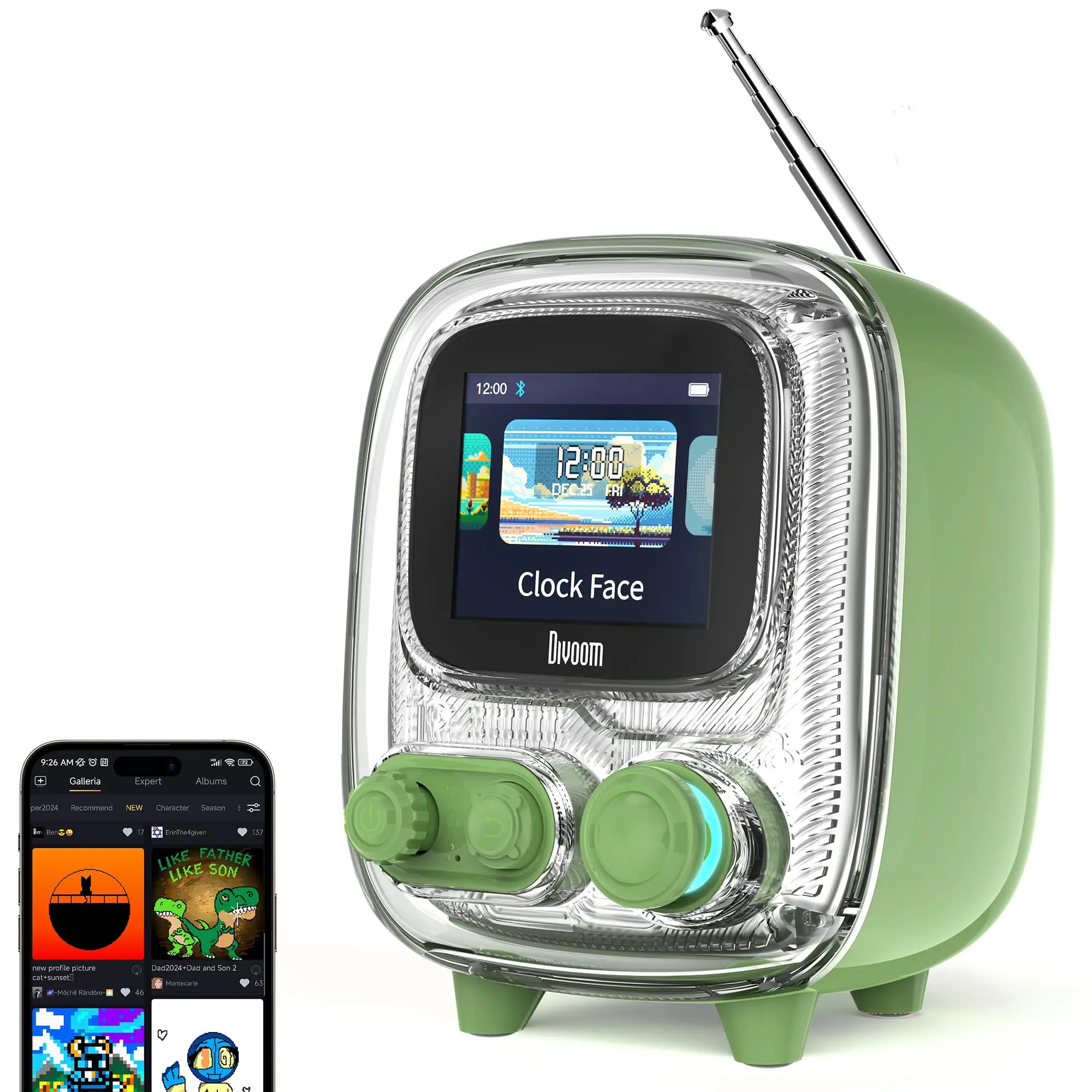 Divoom T-tiivoo-2 Mini petit tv radio portable FM avec antenne réglable Vintage Sans Fil 5.0 Bluetooth Haut-parleur mignon cadeau – Image 6