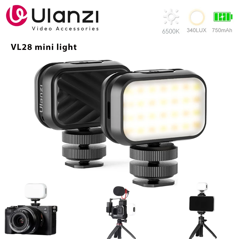 Ulanzi VL28 6500K Mini lumière vidéo LED rechargeable GoPro lumière Mod sur caméra lumière pour Gopro 10 9 8 iPhone 13 12 Pro Max 11 X Xs