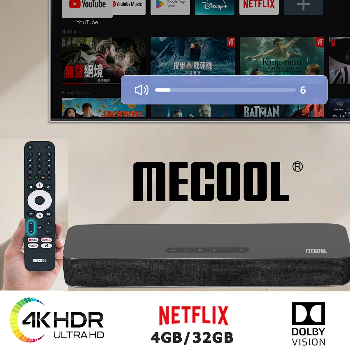 2025 MECOOL KS3 Android barre de son TV Box Google Netflix 4K Dolby Vision 32GB Androidtv haut-parleur Surround son Home Media cinéma