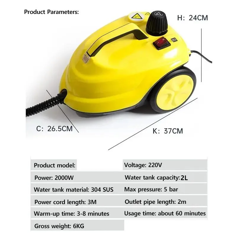 Nettoyeur vapeur multifonction, stérilisation à haute température, désinfection, intérieur de voiture, sol, cuisine, 110V, 220V, 2000W, 2L – Image 2