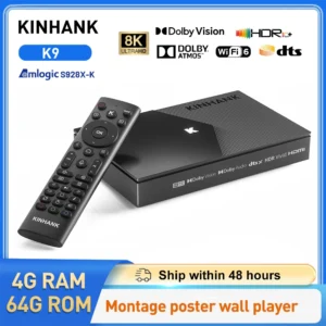KINHANK K9 Android TV Box 8K ISO BDMV Amlogic S928X-K 4GB 64GB Dolby Vision Atmos HDR10 + décodeur Wifi6 avec lecteur de montage