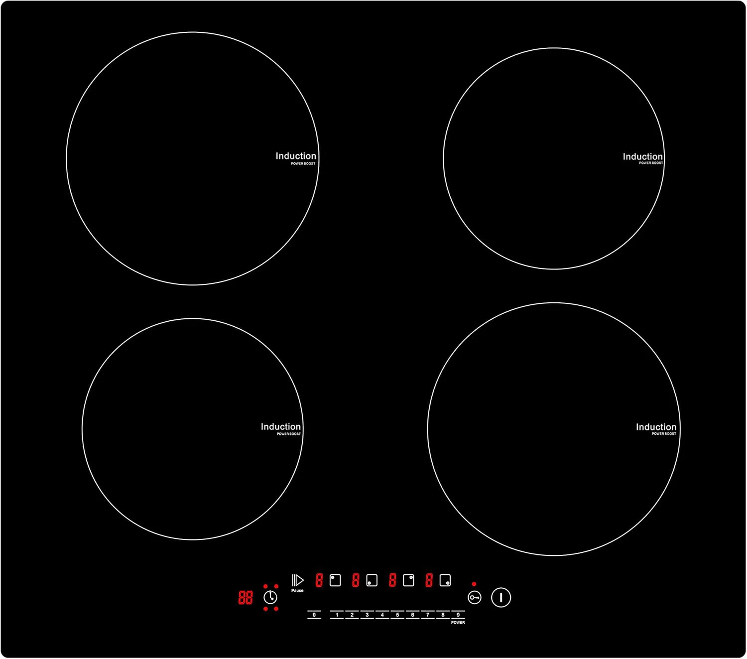 4 brûleurs 24&Prime; table de cuisson à induction 240V 6000W boîtier en métal en verre céramique