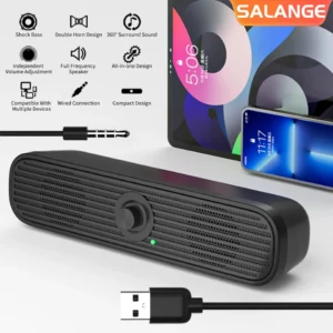 Salange Mini barre de son filaire ordinateur de bureau haut-parleur barre de son alimentée par USB pour TV Pc ordinateur portable jeu Home cinéma système Audio Surround