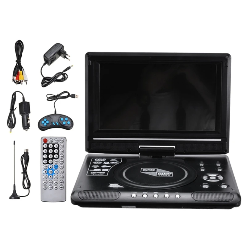 Lecteur DVD portable pour la maison et la voiture, VCD, lecteur CD de jeu TV, adaptateur radio USB, prise de prise UE réceptionnée-prise FM, 9.8 pouces