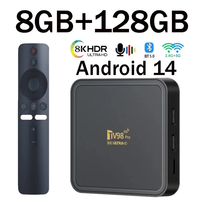 TV98 Pro TV Box Android 14 Support HD 8K 4K WiFi 4G 5G lecteur multimédia à distance vocale 8GB 128GB Allwinner H313 Quad Core iptv